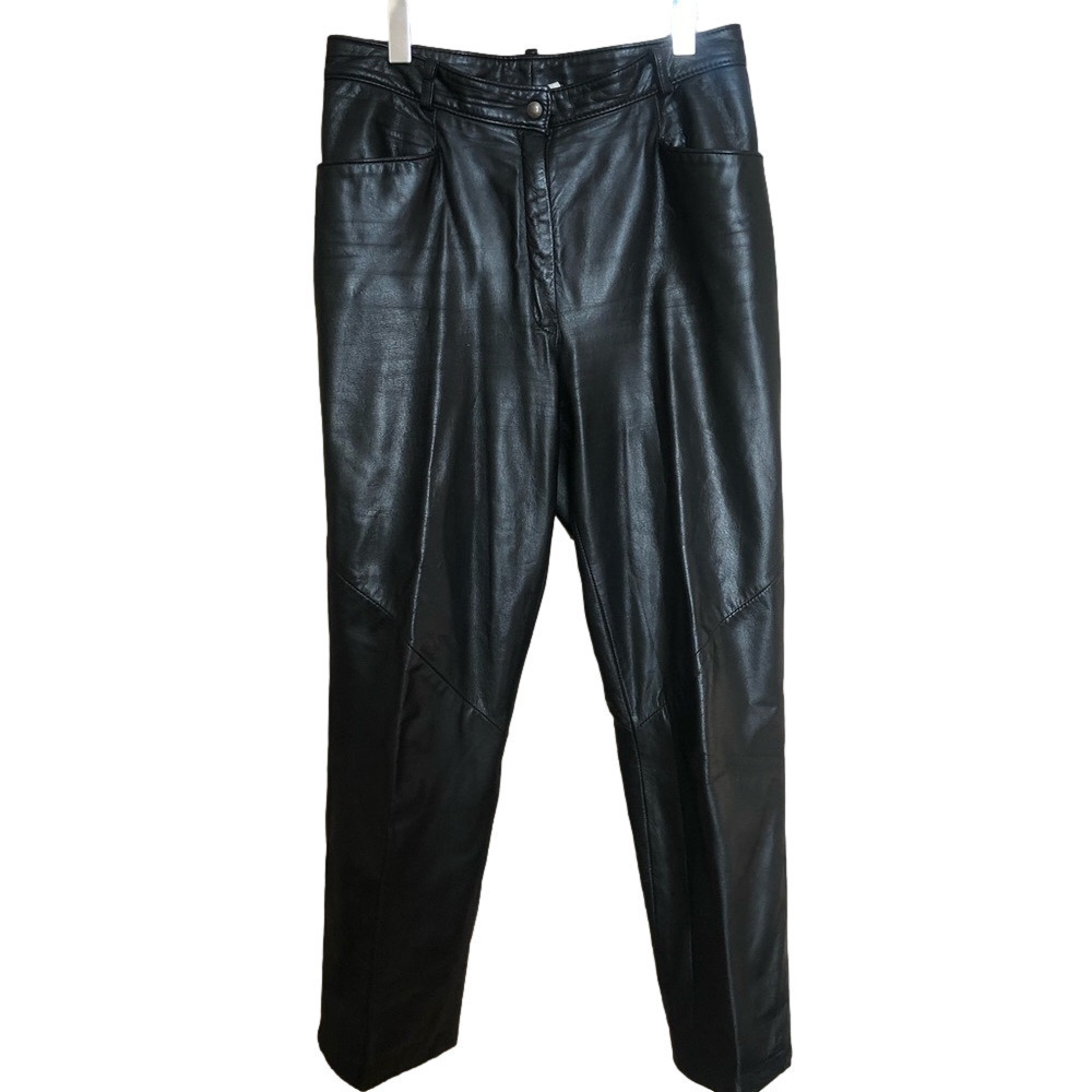Vintage Black Leather Straight Leg Trousers Size 10